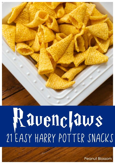 Ravenclaws: 1 of 21 super easy Harry Potter snacks for the best Harry Potter party ever. Harry Potter Themed Food Easy, Prisoner Of Azkaban Snacks, Harry Potter Hot Dogs, Harry Potter Birthday Snack Ideas, Lion Themed Snacks, Food For Harry Potter Theme Party, Sorting Hat Snacks, Harry Potter Theme Treats, Gryffindor Food Ideas