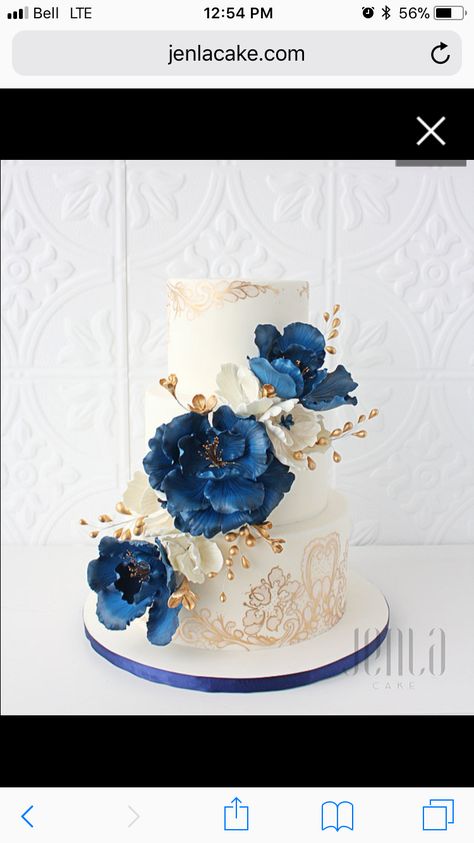 Navy Blue Wedding Cakes, Elegant Cake Design, Wedding Cake Navy, Blue Wedding Cake, Gold Quince, Quinceanera Cakes, 3 Tier Wedding Cakes, Lace Wedding Cake, 65th Anniversary