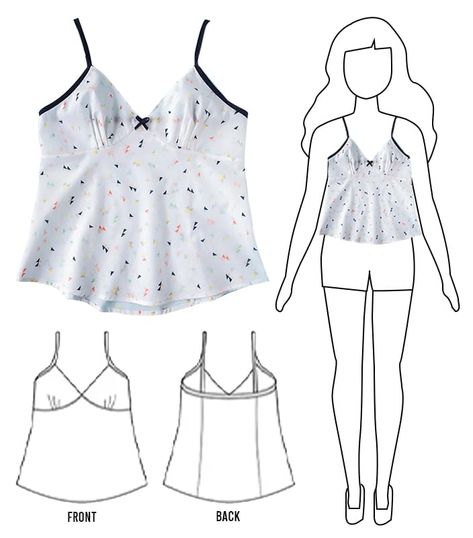 Free Sewing Patterns For Women Tops, Sewing Top Pattern, Cami Top Pattern, Halter Top Sewing Pattern, Top Sewing Patterns, Top Pattern Sewing, Tank Top Sewing Pattern, Camisole Pattern, Diy Clothes Patterns