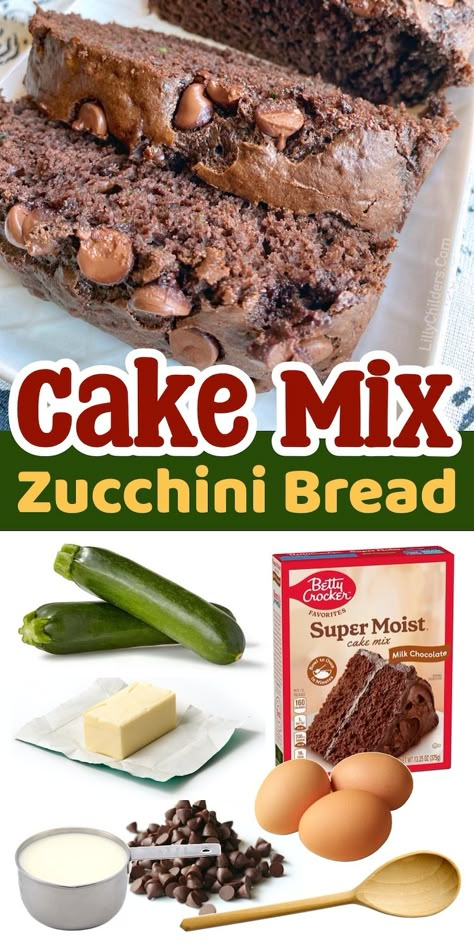 Super Moist Double Chocolate Zucchini Bread (Made with Cake Mix!) Double Chocolate Oatmeal Zucchini Bread, 3 Ingredient Zucchini Bread, Zucchini Bread With Spice Cake Mix Easy, Zucchini Bread With Yellow Cake Mix Easy, Easy Zucchini Desserts, Chocolate Zucchini Bread Recipes Moist, Crockpot Zucchini Bread, Large Zucchini Recipes Baking, Spice Cake Mix Zucchini Bread