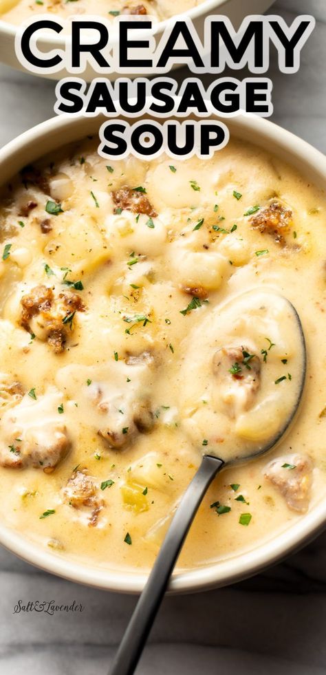 Creamy Sausage Soup, Italian Sausage And Potatoes, Creamy Italian Sausage Soup, Ground Sausage Recipes, Sausage And Potatoes, Creamy Soup Recipes, Sausage Soup Recipes, Cozy Soup, Comfort Soup Recipes