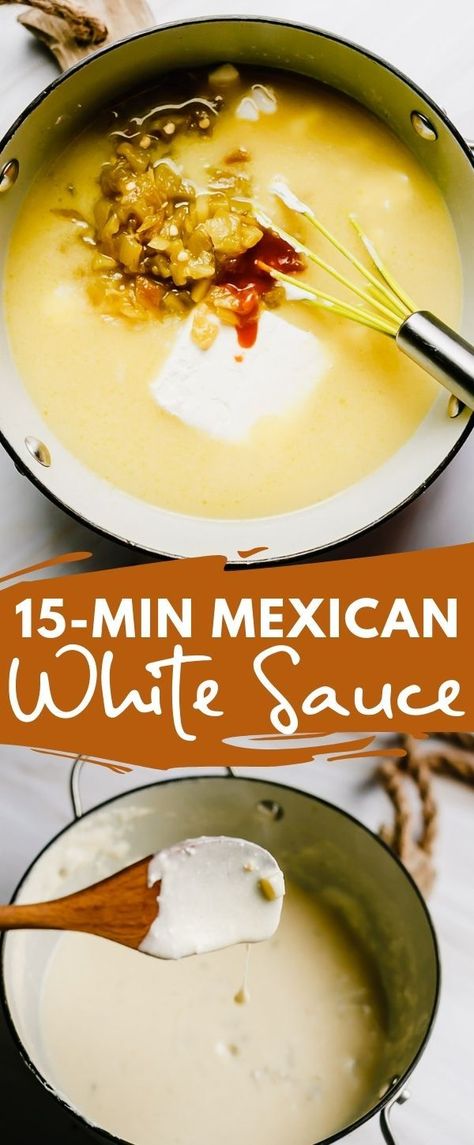 Chicken Enchiladas With White Queso, Chimichanga Cheese Sauce, White Cheese Sauce For Enchiladas, Mexican White Sauce For Burritos, Smothered Chimichanga Recipe, Kevin Is Cooking Recipes, Creamy Burrito Sauce, White Enchiladas Sauce, Chicken Chimichanga With White Sauce