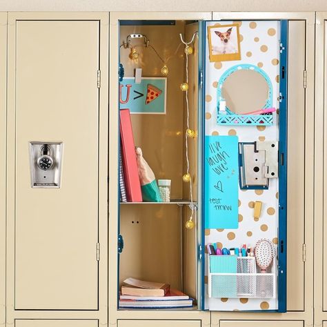 Promising review: "This is a great design that goes on very easily and can be pulled back to adjust placement. It's nice and thick so it doesn't rip when applying and lays well over parts of the locker that aren't perfectly flat or smooth (like little screws and vent slots). Also, the magnetic locker accessories still work perfectly over it." —savvygirl007Get it on The Container Store for $9.99. Locker Organization Ideas, Cute Locker Decorations, Locker Organization Diy, Locker Supplies, Cute Locker Ideas, Locker Essentials, Locker Decorations Diy, Locker Kit, School Locker Organization