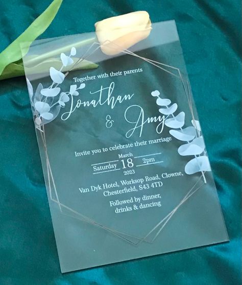 Transparent Invitation Cards, Transparent Wedding Invitations, Transparent Invitation, Wedding Invitations Clear, Acrylic Wedding Invitation Blue, Acrylic Wedding Invitation Sage Green, Clear Wedding Invitations Green, Clear Acrylic Wedding Invites, Engagement Invitation Cards