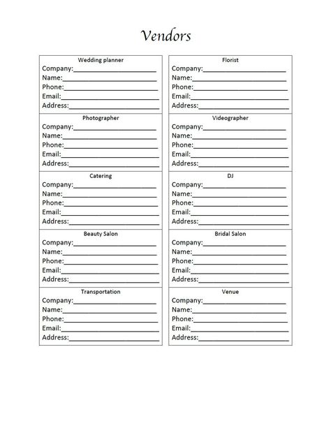 A digital document to help you organize your vendors contact information on the day of your wedding. Edit the vendors to fit your needs and included is a second page to add extra vendors. Wedding Vendor List Template, List Of Wedding Vendors Needed, Wedding Vendors List, Wedding Vendors Checklist, Wedding Planning Templates, Becoming An Event Planner, Starting An Etsy Business, Wedding Edit, Event Planning Template