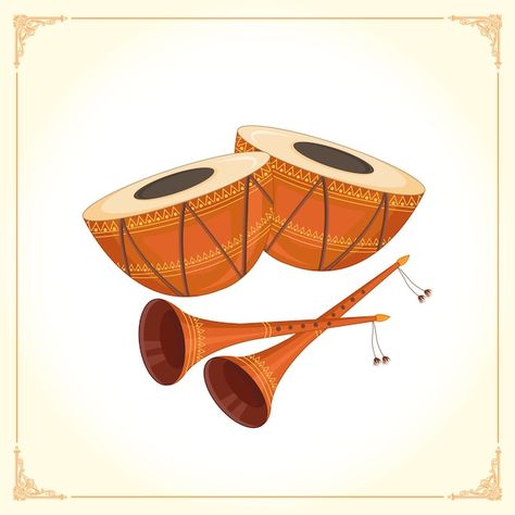 Wedding dhol with shehnai illustration | Premium Vector #Freepik #vector #instrument #drum #percussion #musical-instrument Shehnai Drawing, Drums Cartoon, Drum Drawing, Indian Musical Instruments, Hindu Wedding Invitation Cards, Wedding Vector Art, Wedding Wall Art, Instruments Art, Photoshop Ideas