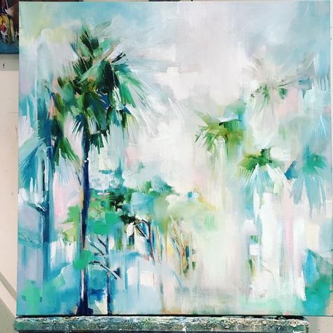 Fern Art, Flower Paint, Palm Tree Art, Miami Style, Coastal Tropical, Abstract Floral Art, Live Painting, Sketch Artist, Island Art