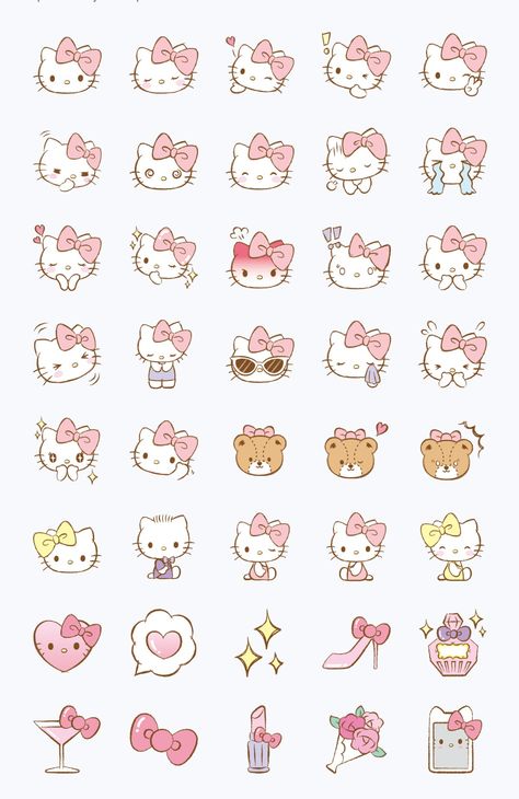 Hello Kitty Mini Stickers, Cute Small Sanrio Doodles, Small Hello Kitty Drawing, Hello Kitty Emotions, Cute Tiny Stickers, Cute Stickers Hello Kitty, Cute Hello Kitty Stickers, Sanrio Stickers Printable, Hello Kitty Doodles