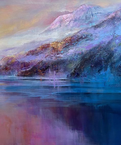 This is “Blue Energy”, a 24”x36” painting that radiates positive energy. It has my signature mountain textures and subtle colouring in the… | Instagram Blue Mountain Painting, Acrylic Mountain Painting, Grace Croughan, Mountain Texture, Purple Landscape, Mountain Painting, Inspiration Painting, Small Canvas Paintings, Acrylic Artists