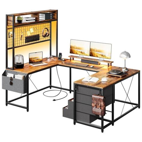 U-Shape Desks - Bed Bath & Beyond U Shaped Office Desk, U Shaped Desk, Corner Office Desk, Gaming Desk With Storage, Office Activities, Desk With Monitor Stand, Wood And Metal Desk, Desk With Monitor, Gaming Equipment