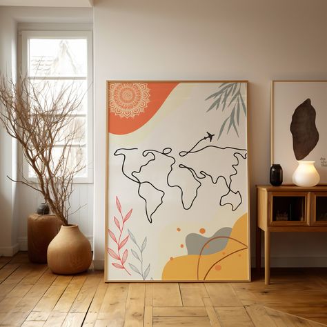 World map wall art, Map Digital art , Aesthetic room decor, Abstract wall prints, Travel wall art, World map printable, Single Line Drawing by Create4funCo on Etsy World Map Aesthetic, Office Paintings, Digital Art Aesthetic, Abstract World Map, World Map Painting, World Map Printable, Maps Aesthetic, Art Aesthetic Room Decor, Art Aesthetic Room