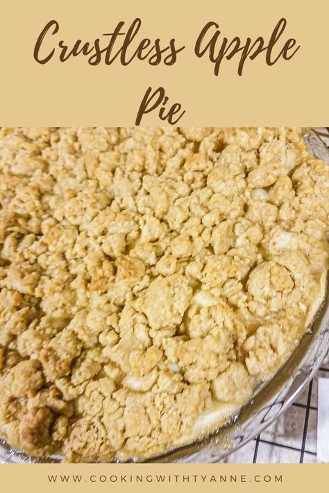 Whether you want to cut carbs or just don't want to make or buy a pie crust, this crustless apple pie recipe is for you! This apple pie with crumb topping is just enough to give you the flavor of a traditional apple pie, without the carbs. An easy homemade apple pie that can be made in about 45 minutes. #pierecipes #applepie No Crust Apple Pie, Crustless Apple Pie Recipe Easy, Crustless Apple Custard Pie, Crustless Apple Crumble, Apple Pie Without Crust, Gluten Free Crustless Apple Pie, Crustless Dutch Apple Pie, Crustless Apple Pie Healthy, No Crust Apple Pie Recipe