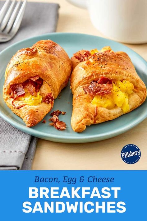 Croissant Breakfast Sandwich Recipes, Stuffed Bacon Egg Cheese Croissant, Bacon Egg And Cheese Breakfast Sandwich, Bacon Egg And Cheese Crescent Rolls, Bacon Egg Cheese Crescent Rolls, Pillsbury Croissant Recipes Breakfast, Breakfast Crescent Sandwich, Egg Croissant Breakfast, Crusants Breakfast