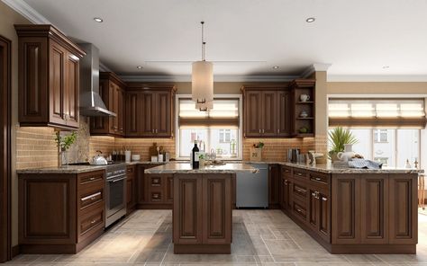 Ambrose Raised Panel Frameless Kitchen Cabinets | RTA Cabinet Store Raised Panel Kitchen Cabinets, Frameless Kitchen Cabinets, Buy Kitchen Cabinets, Traditional Kitchen Island, Kitchen Cabinet Inspiration, Replacing Kitchen Countertops, Kitchen With Island, Free Kitchen Design, Rta Kitchen Cabinets