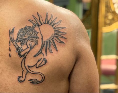 Sun Lion Tattoo, Tiger Sun Tattoo, Dragon And Sun Tattoo, Lion And Sun Tattoo, Asian Sun Tattoo, Lion Sun Tattoo, Persian Lion And Sun Tattoo, Shir O Khorshid, Lion And Sun