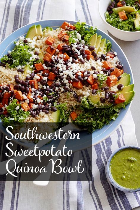 Our Southwestern Sweetpotato Quinoa Bowl is packed with a whole lot of superfood goodness (including kale) and tastes delicious—healthy eating at its very best! Thank you, What’s Gaby Cooking! Cilantro Vinaigrette, Easy Dipping Sauce, Quinoa Kale, Cinnamon Breakfast, Whats Gaby Cooking, Breakfast Appetizers, Pomegranate Salad, Curry Spices, Quinoa Bowl