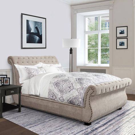 Fairview Home Claire Tufted Upholstered Sleigh Bed | Wayfair Bedroom Classic Design, Tufted Sleigh Bed, Upholstered Sleigh Bed, Adjustable Bed Frame, Sleigh Bed, Bedroom Size, King Size Headboard, Adjustable Bed, Upholstered Panel Bed