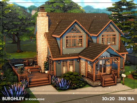 The Sims 4 House Exterior, Sims4 Inspiration House, Sims 4 Outside House, Sims 4 Cute House Layout, Cool Sims Houses, Sims 4 Two Bedroom House Layout, Sims 4 Cute House Ideas, Sims 3 Building Ideas, Sims Front Yard