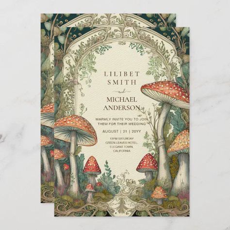 FAIRYCORE WEDDING Vintage Fairytale Fairybook Chic Invitation | Zazzle Enchanted Invitations Ideas, Wedding Invitations Fairytale, Marriage Embroidery, Enchanted Forest Wedding Invitations, Fairycore Wedding, Fairytale Invitation, Forest Invitation, Forest Wedding Invitations, Dark Wedding Theme