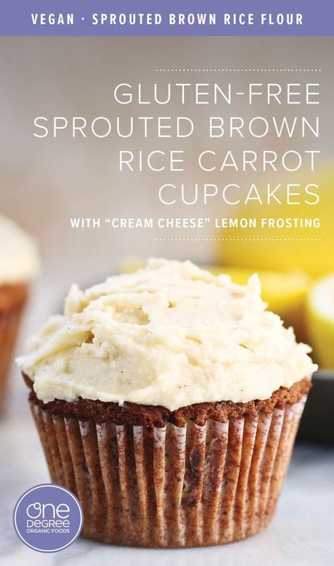 Rice Flour Cupcakes, Brown Rice Flour Recipes, Baked Brown Rice, Rice Flour Recipes, Vegan Cream Cheese Frosting, Rice Desserts, Lemon Frosting, Gluten Free Cupcakes, Brown Rice Recipes