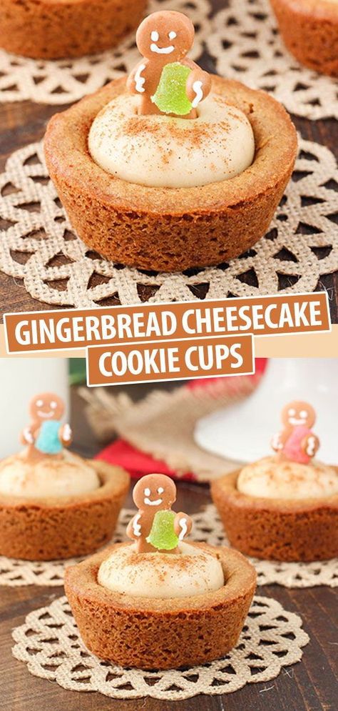 Rustic Cookies, Gingerbread Cookie Cups, Cheesecake Cookie Cups, Mini Sweets, Gingerbread Cheesecake, Cheesecake Cookie, Chewy Gingerbread Cookies, Cookie Cups Recipe, Cake Cups