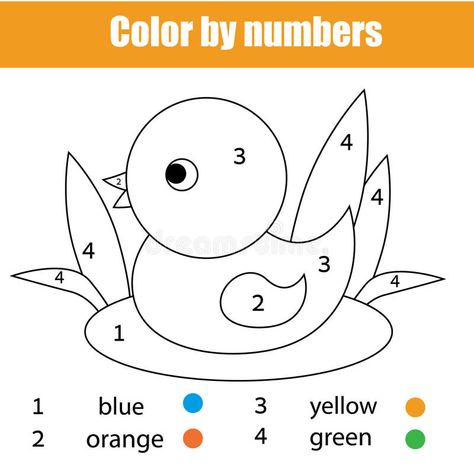 Coloring page with duck bird. Color by numbers educational children game, drawing kids activity. Printable sheet. Animals theme royalty free illustration Coloring Numbers, Famous Drawing, Kindergarten Drawing, Numbers Activity, Quotes Creativity, Toddler Drawing, Color By Number Printable, Challenge Instagram, Maths Worksheets