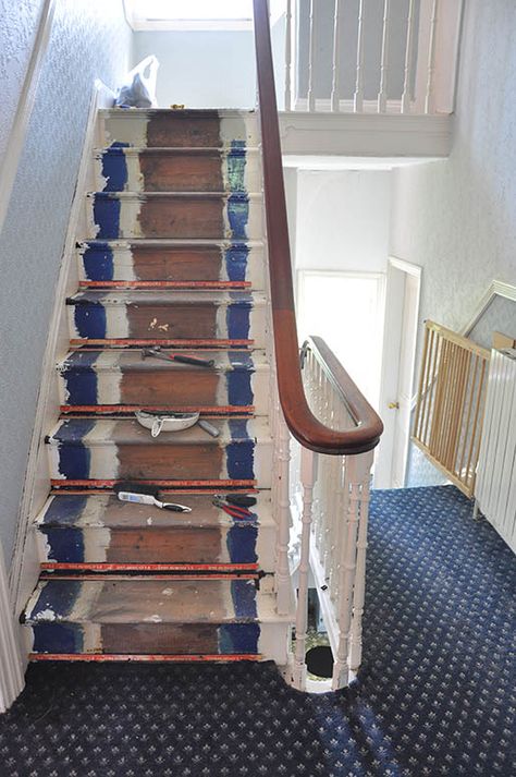 How To Sand And Restore A Victorian Wooden Floor — Simply The Nest Victorian Stairs, Victorian Staircase, Victorian House Renovation, English Girl, Stair Renovation, Hall Stairs, Victorian Renovation, Floor Restoration, Stairs Ideas