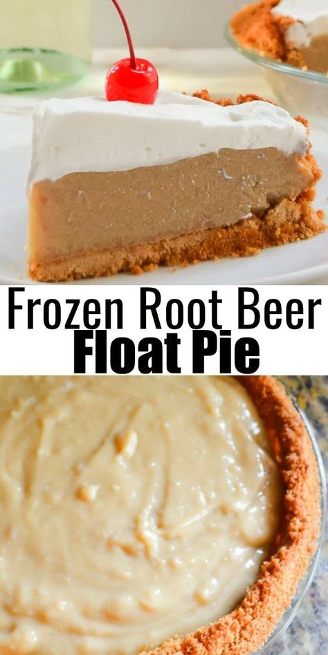 Frozen Root Beer Float Pie will quickly become a summertime favorite! All the flavors of a root beer float in a creamy frozen pie from Serena Bakes Simply From Scratch. Root Beer Float Freezer Pie, Rootbeer Float Pie Recipe, Freezer Pies, Cakes Princess, Root Beer Float Pie, Root Beer Float Recipe, Cake Purse, Purse Cakes, Cakes Pink