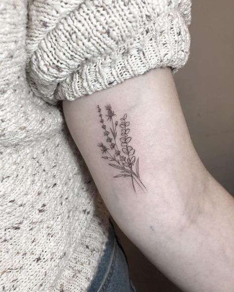 ✖Kelly Ye✖ on Instagram: “Lavender•eucalyptus•thistle” Thistle And Lavender Tattoo, Lavender Eucalyptus Tattoo, Eucalyptus Bouquet Tattoo, Lavender And Eucalyptus Tattoo, Fine Line Thistle Tattoo, Scottish Heather Tattoo, Scotland Tattoo Ideas, Maple Tattoo, Thistle Tattoos