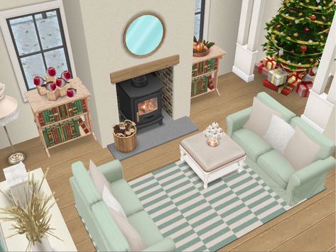 Gorgeous living room layout with Shabby Chic couches in the beautiful green colour option #thesimsfreeplay #simsfreeplayhouse Cozy Living Rooms Sims 4, Living Room Clutter Sims 4, Sims Freeplay Bedroom Ideas, Sims Freeplay Living Room Ideas, Shabby Chic Couch, Sims Freeplay Apartment Ideas, Living Room Design Layout, Gorgeous Living Room, Sims Freeplay Houses