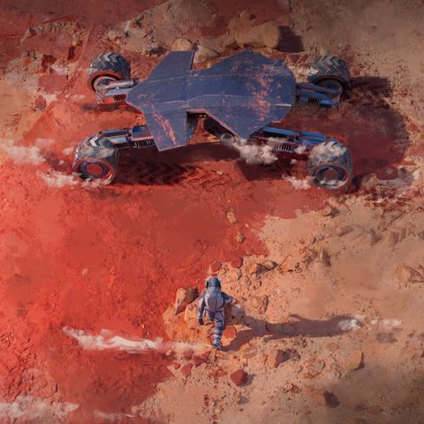 ArtStation - Mars, Roberto Spadaro Sci Fi Ideas, Science Fiction Illustration, Concrete Sculpture, Spaceship Art, Alien Concept Art, Spaceship Design, Concept Ships, Robot Design, Science Fiction Art