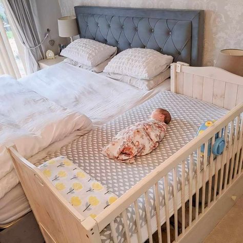 Baby Nursery Cribs & Toddler Beds, Crib With Bed In Room, Baby Accessories Must Have Cribs & Toddler Beds, Crib Set Up In Parents Room, Crib Set Up, Crib In Master Room Ideas, Baby Box Bed, Baby Bed Ideas Newborns, Cosleeping Bedroom Ideas