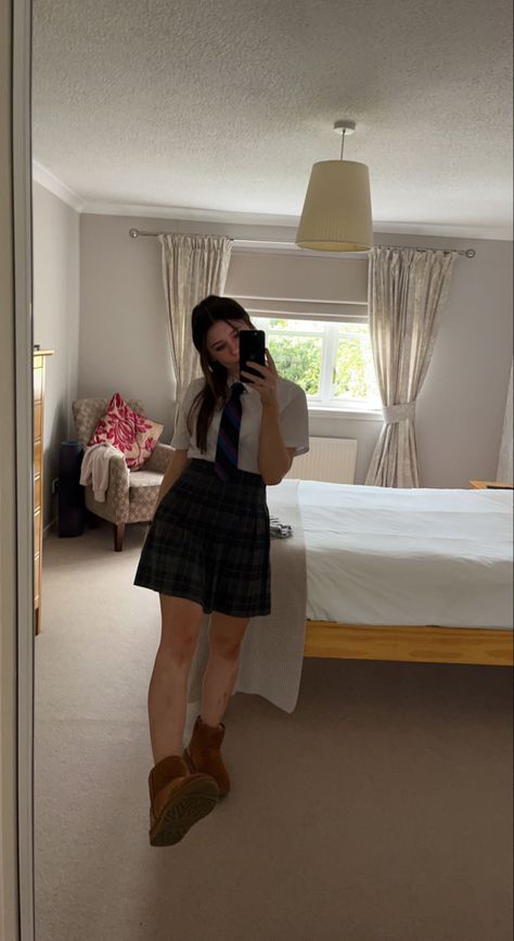 Uniform Style Fitted School Skirt, Cute School Uniform Uk, Blonde School Uniform, Uggs Fit, Summer School Uniform, School Uniform Style Mini Skirt, Girls Boarding School Uniform, Uk School, Girl Uggs