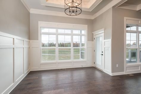 Mirror Wainscoting Dining Rooms, Wayne Coating Dining Room, Waynes Coating Dinning Room, Tall Wainscoting Dining Room, Dining Room Waynes Coating Wainscoting, Wayne’s Coating Dining Room, Dining Room Paneling, Custom Showers, Dining Room Inspo