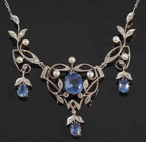 Necklace C, Edwardian Jewelry, Filigree Necklaces, Diamond Necklaces, Blue Stones, Art Nouveau Jewelry, Antique Necklace, Ruby Jewelry, Sapphire Necklace