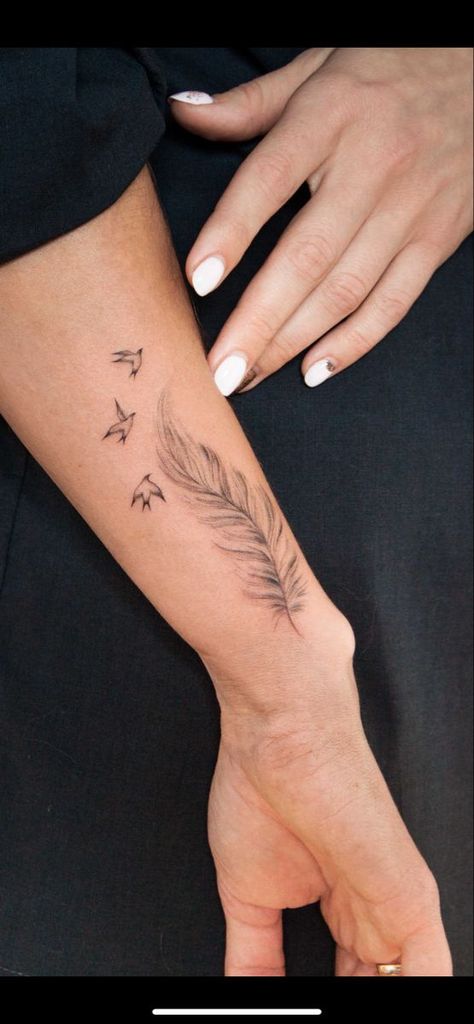 Lotus Feather Tattoo, Fine Feather Tattoo, Finger Feather Tattoo, Feather Wrist Tattoos For Women, Minimalist Forearm Tattoo, Birds Of A Feather Tattoo, Feather Tattoos For Women, Feather Hip Tattoos, Arm Tattoo Ideas For Women