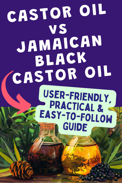 Vector cartoon on castor oil vs Jamaican black castor oil. Text reads: Castor oil vs Jamaican black castor oil. User-friendly, practical and easy to follow guide. Is Castor Oil Good For Hair, Does Castor Oil Help Hair Grow, Benefit Of Castor Oil, Black Castor Oil Benefits, Haitian Black Castor Oil, Jamaican Black Castor Oil Peppermint, Overnight Hair Growth, Castor Oil For Face, Castor Oil Eyelashes