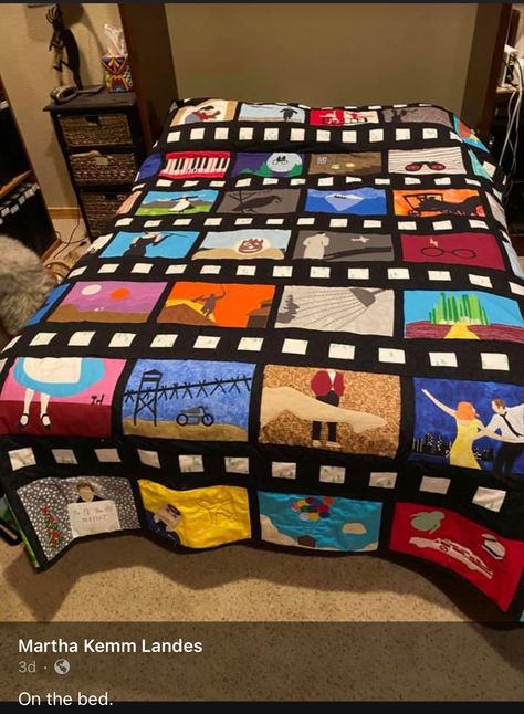 Film Strip Quilt Pattern, Story Book Quilt, Toy Story Quilt Ideas, Horror Quilt, Quilt Themes, Marvel Quilt, Book Quilts, Quilts Designs, Crown Royal Quilt