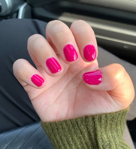 Hot Pink Gel Manicure, Light Bright Pink Nails, Short Dark Pink Nails, Dark Hot Pink Nails, Dark Pink Nails Short, Dark Pink Gel Nails, Raspberry Color Nails, Hot Pink Dip Nails, Hot Pink Nails Short