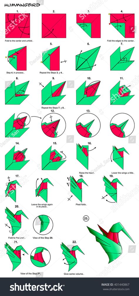 Animal Diagram, Origami Hummingbird, Bird Paper Craft, Paper Crafts Ideas, Origami Animal, Origami Diagrams, Origami Decoration, Origami For Beginners, Origami Fish