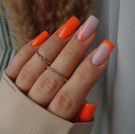 10 Awesome Orange Nail Designs To Try - Emerlyn Closet Nail Ideas Graduation, Spring Nail Sets, Bright Orange Nails, Neon Orange Nails, Orange Nail Art, Orange Acrylic Nails, Nails Orange, Orange Nail Designs, Orange Nail