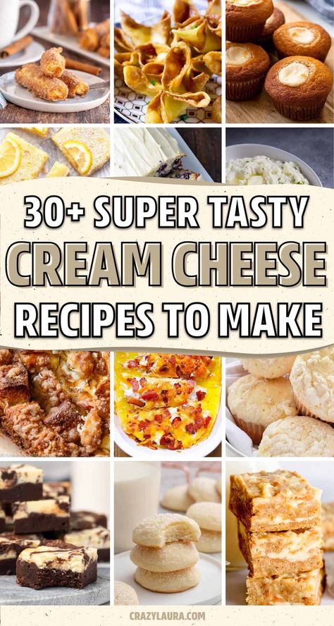 Whether you're looking for a recipe that has cream cheese frosting or you want to make a quick dinner... I'm sure you'll find something you love with these amazing cream cheese recipe ideas and tutorials to get started! Quick Snacks With Cream Cheese, Dessert Made With Cream Cheese, Meals With Cream Cheese Dinners, Recipes Made With Cream Cheese, Easy Snacks With Cream Cheese, Leftover Cream Cheese Recipes, Baked Goods With Cream Cheese, Appetizers Using Cream Cheese, Recipes For Cream Cheese