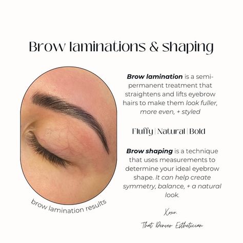 The amount of clients that have said to me their previous esthetician did not include brow shaping truly blows my mind In my opinion, brow shaping should be included in every brow session! Otherwise, your brows might look like distant cousins instead of sisters (iykyk) Laminations are all different as well! You can go for a bold, fluffy, or natural look. After 24 hours of letting the lamination set, I advise my clients to invest in a brow gel to style their brows. You can go bold one day a... Brow Tips, Brow Maintenance, Beauty Maintenance, Brow Artist, Brow Lamination, Brow Shaping, Brow Gel, Natural Look, Esthetician