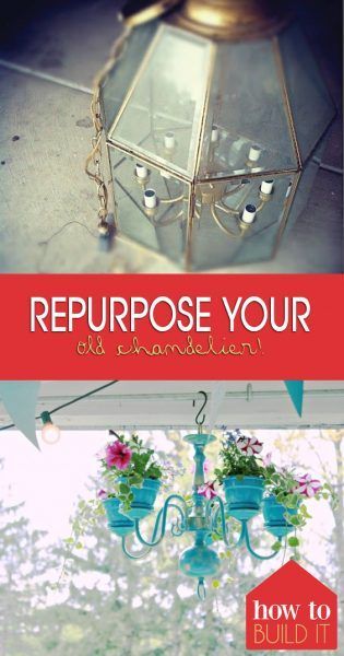 Repurpose Projects, Chandelier Diy, Chandelier Makeover, Old Chandelier, Yard Diy, Indoor Chandelier, Planting Pots, Outdoor Chandelier, Party Place