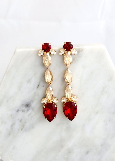 Red Ruby Bridal Earrings Red Drop Dangle Earrings Bridal | Etsy Red Chandelier Earrings For Formal Events, Formal Red Chandelier Earrings, Red Ruby Dangle Chandelier Earrings, Elegant Red Drop Crystal Earrings, Red Chandelier Drop Earrings For Wedding, Red Drop Earrings For Pierced Ears, Red Teardrop Chandelier Earrings For Wedding, Red Teardrop Dangle Earrings For Formal Occasions, Red Dangle Teardrop Earrings For Formal Occasions