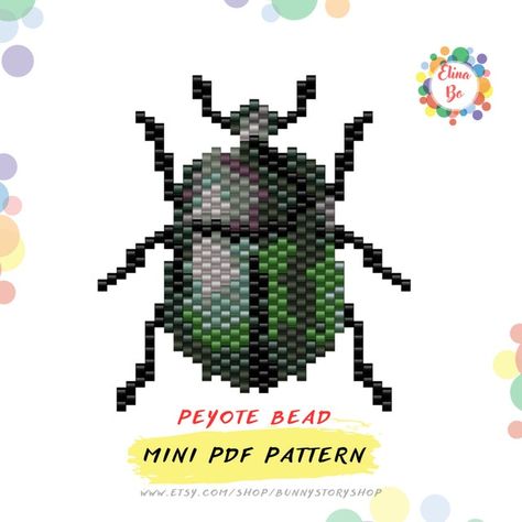 BunnyStoryShop - Etsy Green Beetle, Color Numbers, Diy Seed Bead Earrings, Loom Jewelry, Bead Projects, Beautiful Beadwork, Brick Stitch Pattern, Iron Beads, Bead Pattern