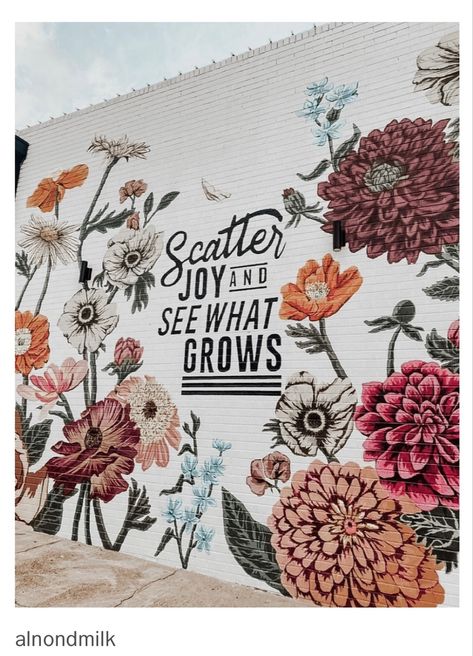 Cafe Wall Art Murals Garden, Store Mural Design, Selfie Wall Mural, Flower Selfie Wall, Country Mural Ideas, Farm Mural Painting, Business Mural Ideas, Selfie Mural Ideas, Backyard Mural Ideas Wall