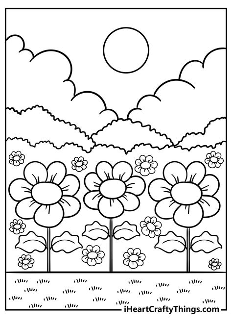 Garden Coloring Pages Free Printable, Colouring Pages For Kids Printables, Garden Colouring Pages, Gardening Coloring Pages, Forest Coloring Book, Coloring Pages Nature, Garden Art Drawing, Coloring Books For Kids, Garden Coloring