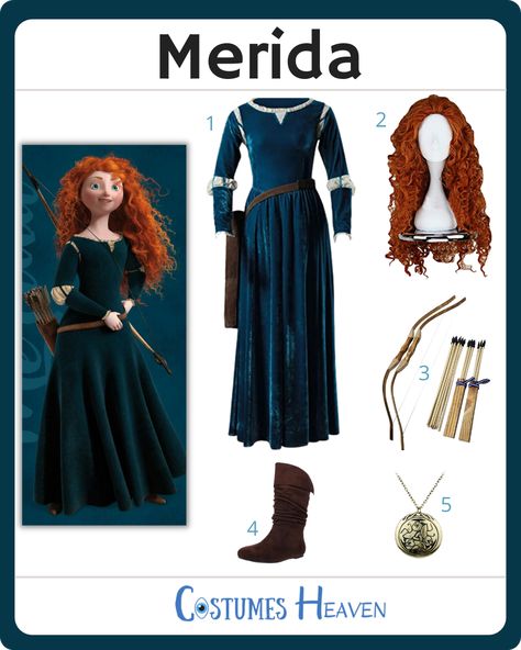 Merida: The Headstrong Disney Princess Escape the stereotypical princess role and become a bold, free-spirited princess in this Merida costume. It is easy to recreate Priness Merida with our costume guide. #meridacostume #merida #princessmerida #cosplay #halloweencostume #costumesheaven Merida Costume Women, Diy Merida Costume Women, Merida Makeup Look, Merida Costume Kids, Brave Merida Costume, Merida Costume Diy, Merida Halloween Costume, Diy Merida Costume, Valente Disney