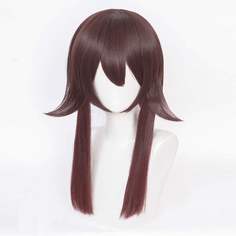 Wig With Ponytail, Hu Tao Cosplay, Girls Halloween Party, Brown Ponytail, Synthetic Curly Hair, Bangs For Women, Hu Tao, Curly Hair Wig, Red Wigs